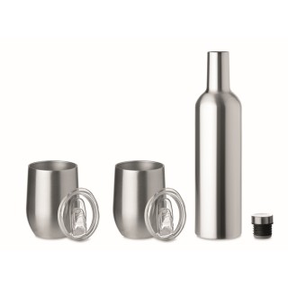 Set de botella de acero inox con 2 tazas publicitaria